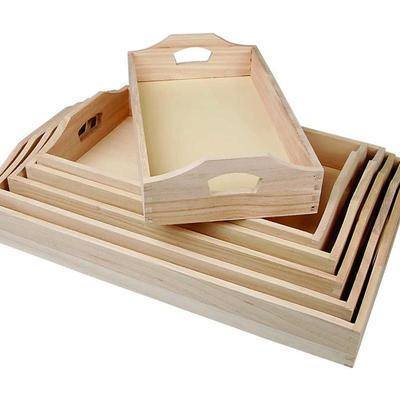 Set Of 6 x Wooden Serving Breakfast Tray Trays With Handles Decorate Or Paint