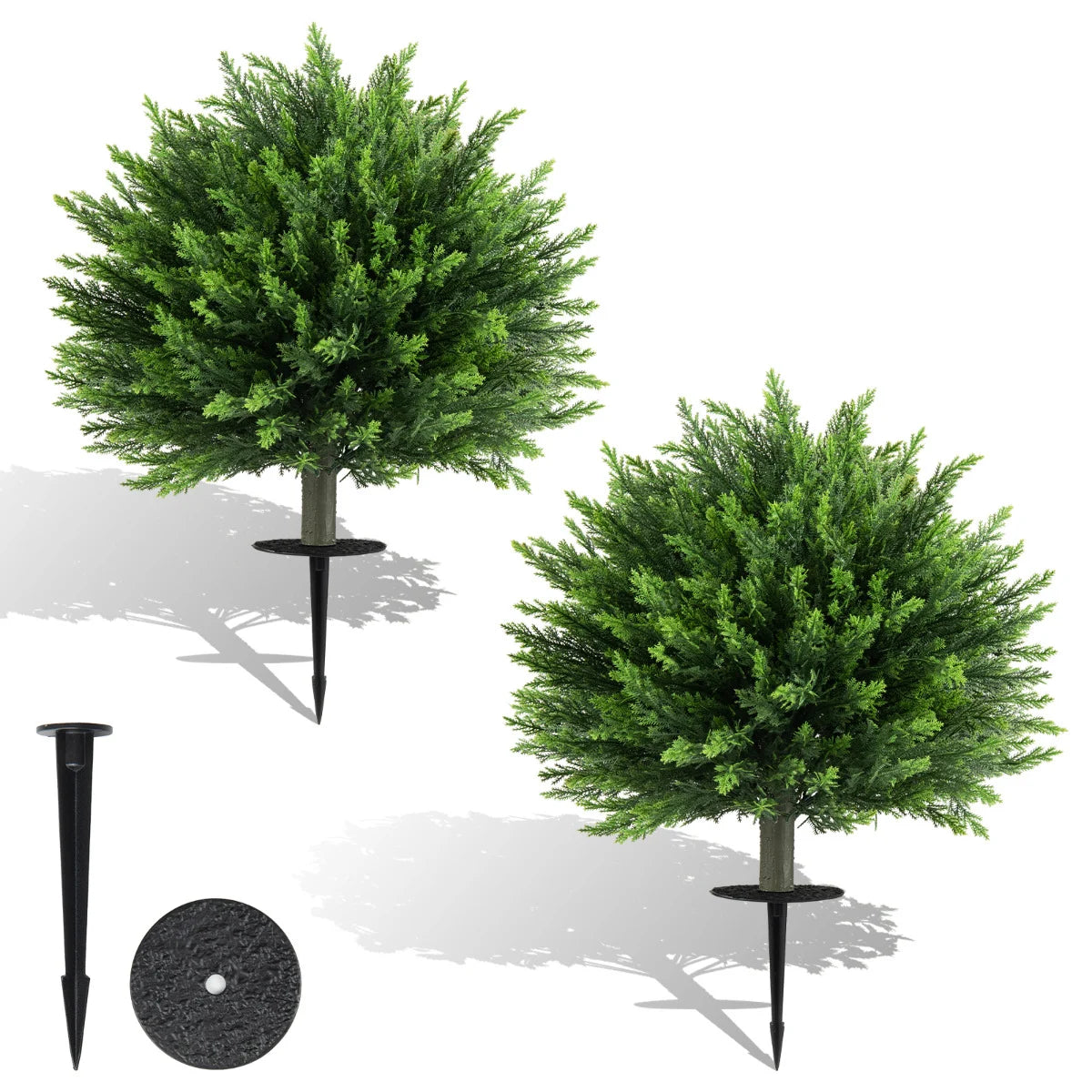 Set of 2 Artificial Cypress Topiary Tree with Ground Spikes