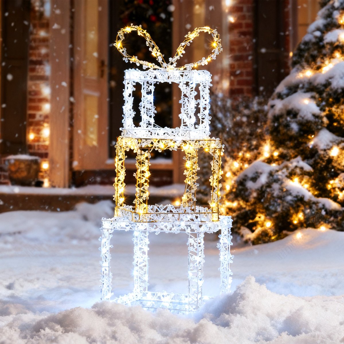 Set of 3 Pre-Lit Christmas Present Box Lights with LED Lights