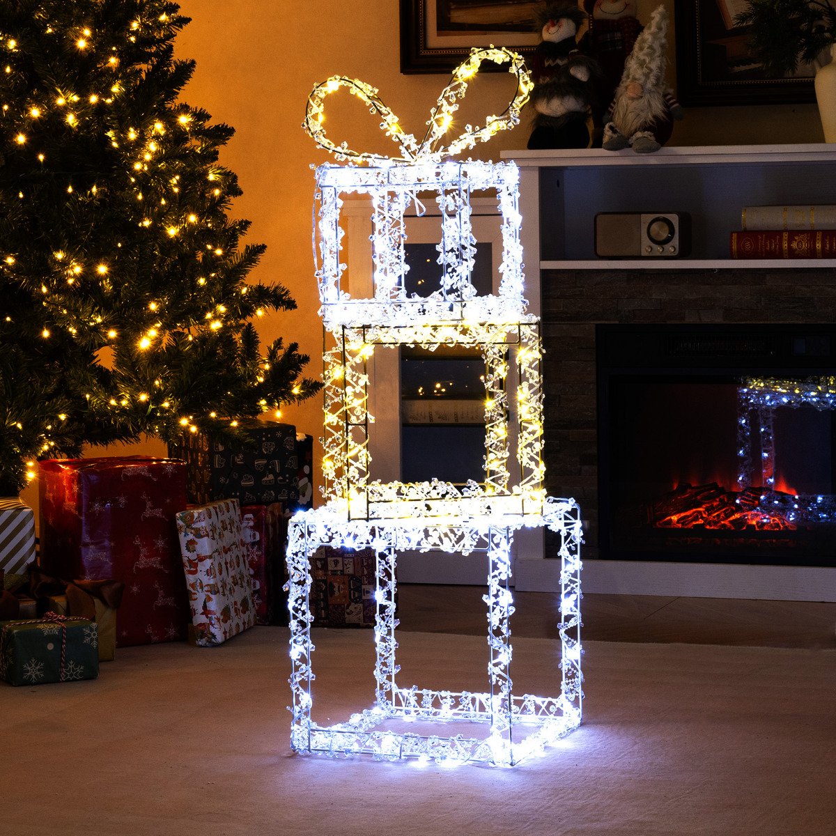Set of 3 Pre-Lit Christmas Present Box Lights with LED Lights