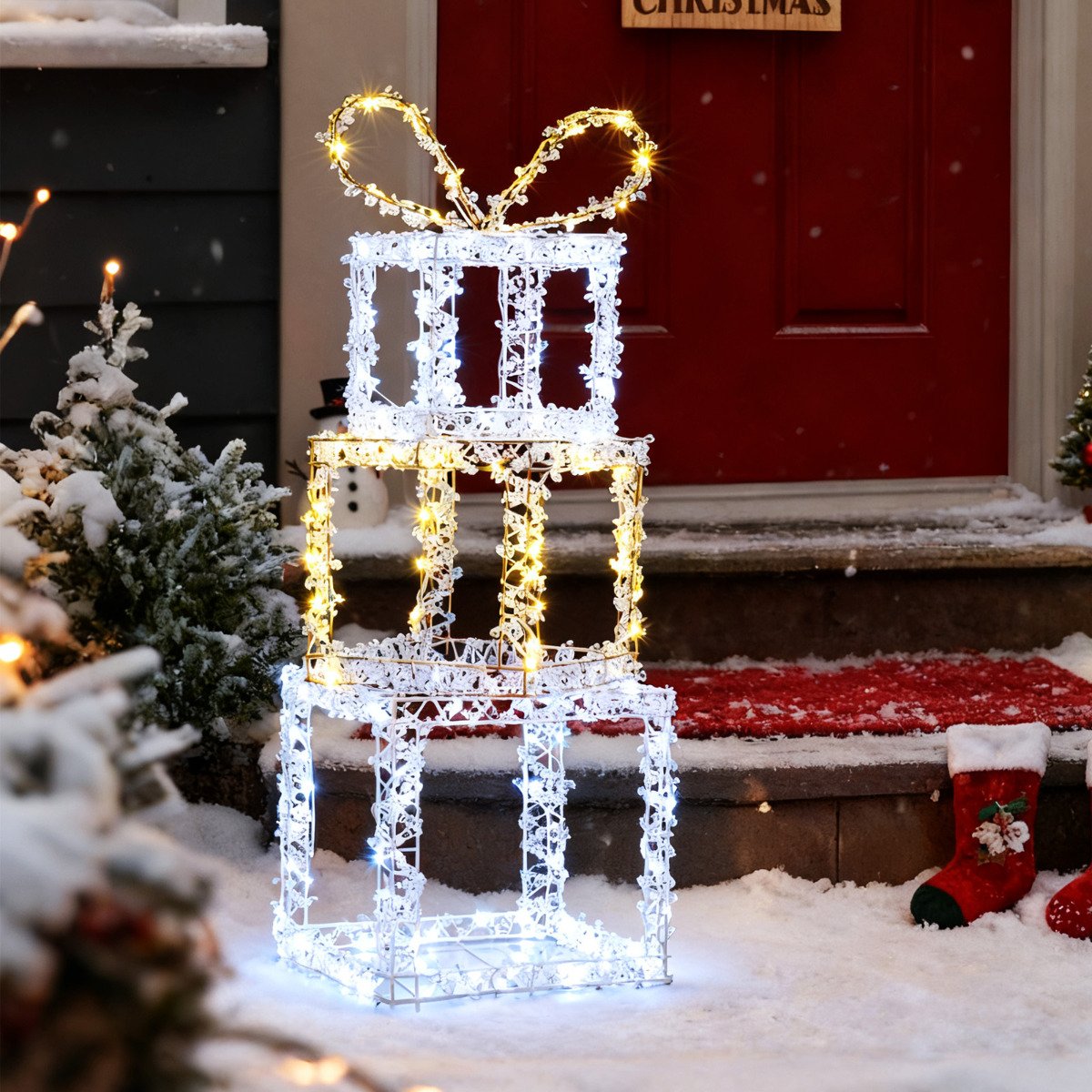 Set of 3 Pre-Lit Christmas Present Box Lights with LED Lights