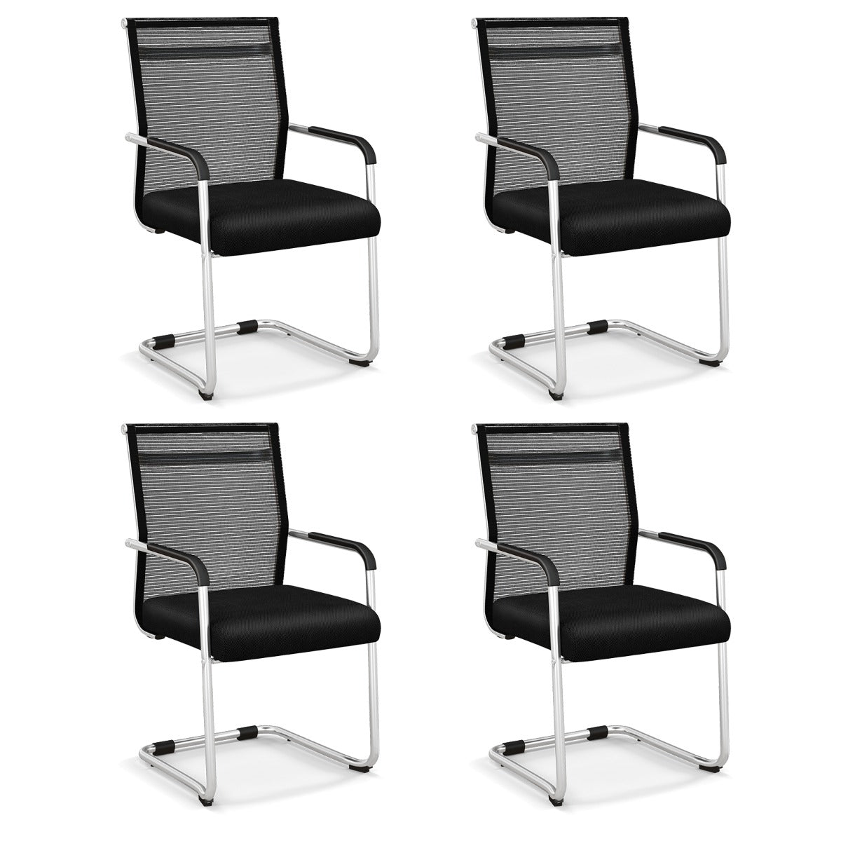 Set of 4 Executive Office Guest Chairs with Metal Sled Base-Black