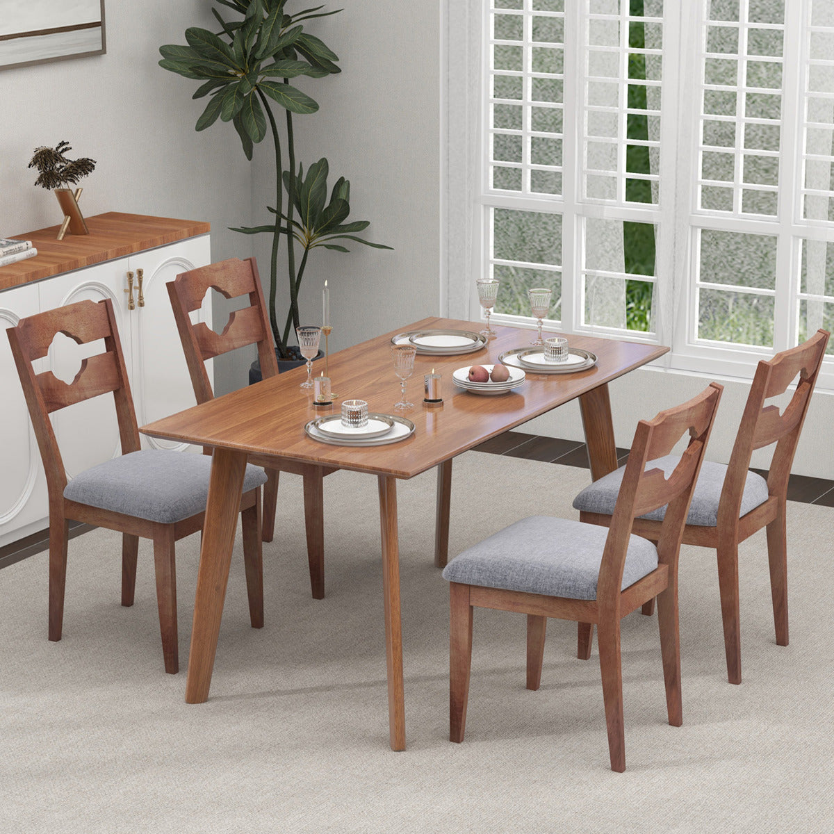 Set of 4 Fabric Upholstered Kitchen Chairs with Padded Seat for Dining Room Living Room Home
