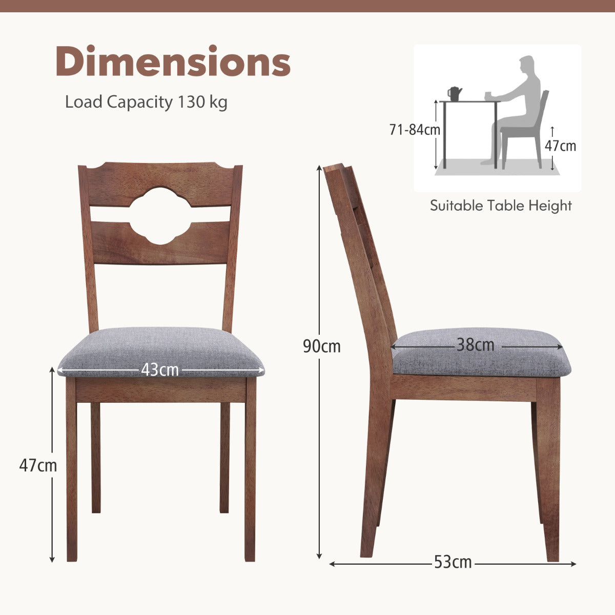Set of 4 Fabric Upholstered Kitchen Chairs with Padded Seat for Dining Room Living Room Home