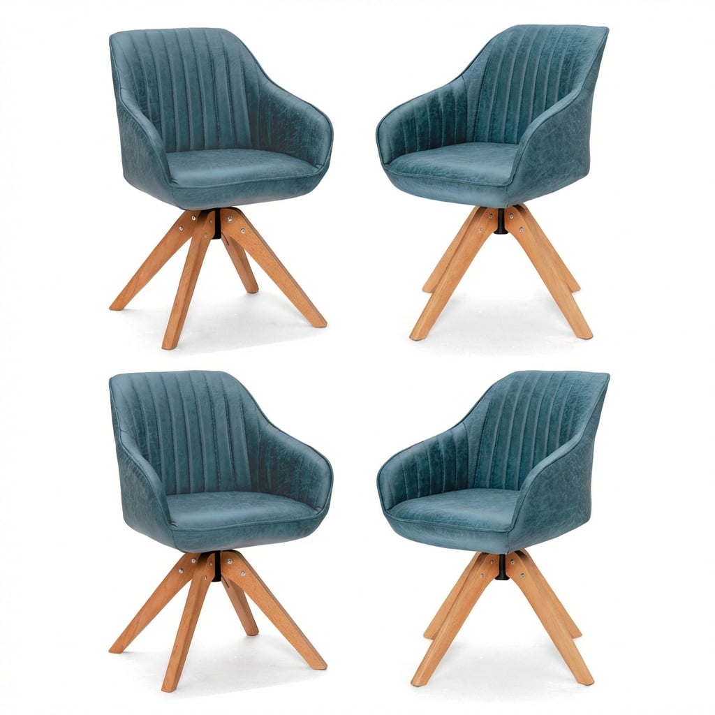 Set of 4 360° Swivel Accent Chair with Solid Wood Legs-Blue