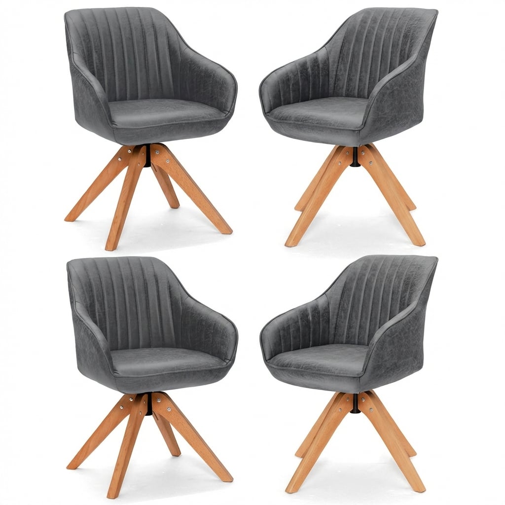 Set of 4 360° Swivel Accent Chair with Solid Wood Legs-Blue