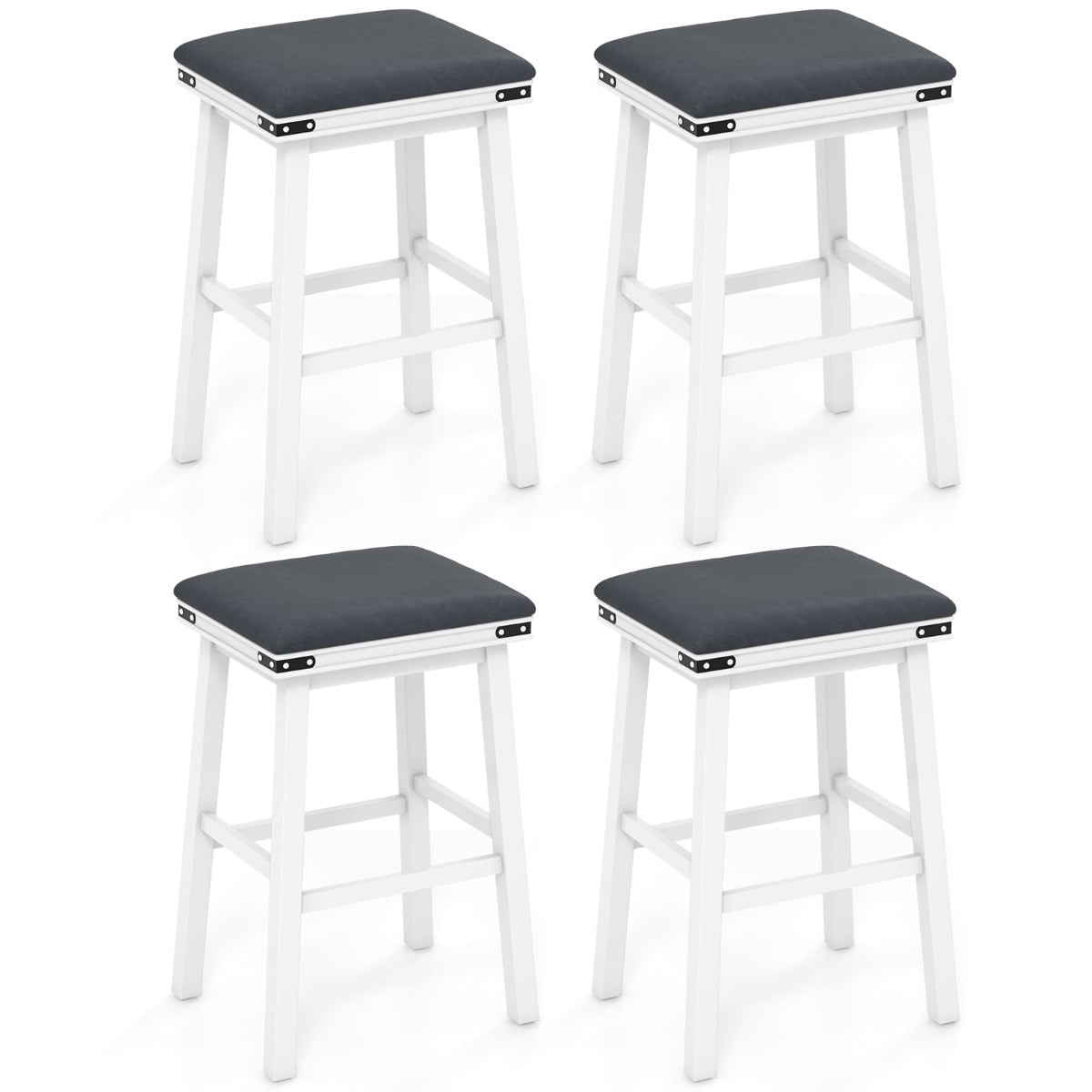 Set of 4 Upholstered Bar Stool 76cm Backless Height Bar with Footrest-White
