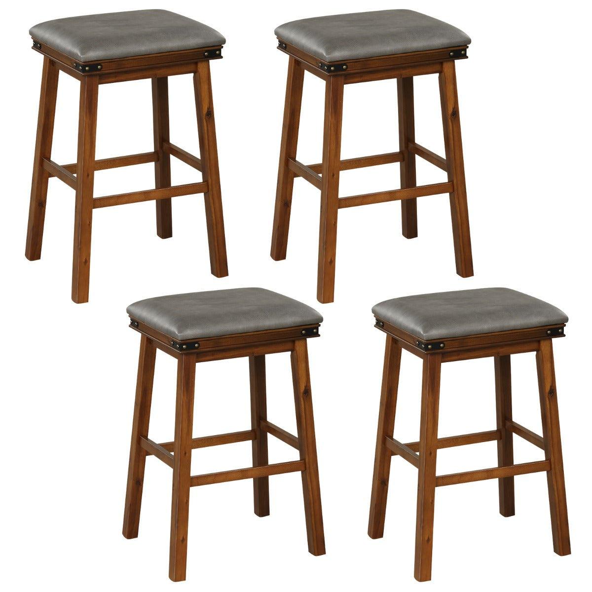 Set of 4 Upholstered Bar Stool 76cm Backless Height Bar with Footrest-Brown