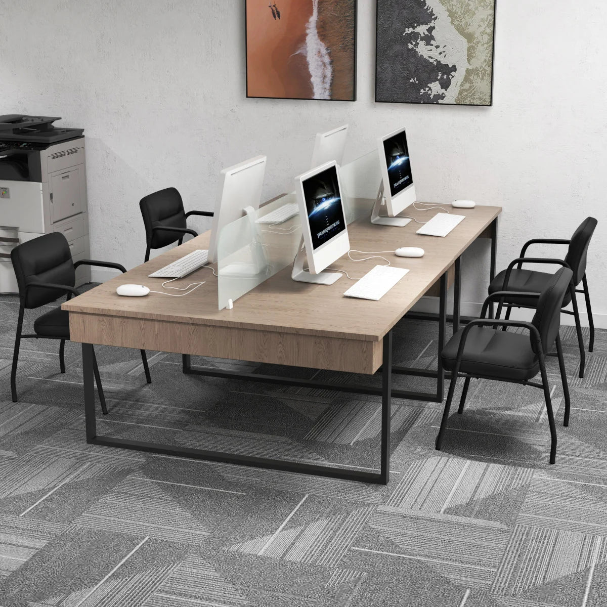 Set of 4 Waiting Room Chairs with Integrated Armrests No Wheels-Black