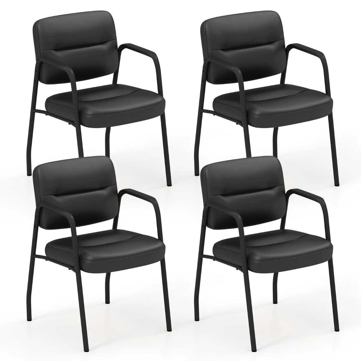 Set of 4 Waiting Room Chairs with Integrated Armrests No Wheels-Black