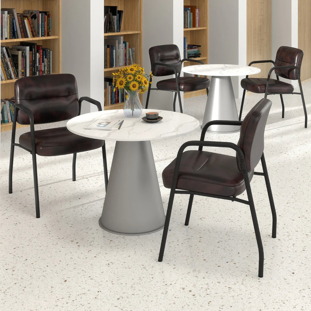 Set of 4 Waiting Room Chairs with Integrated Armrests No Wheels-Black