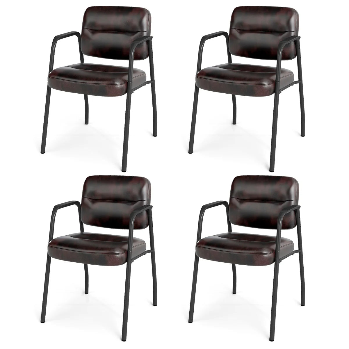 Set of 4 Waiting Room Chairs with Integrated Armrests No Wheels-Black