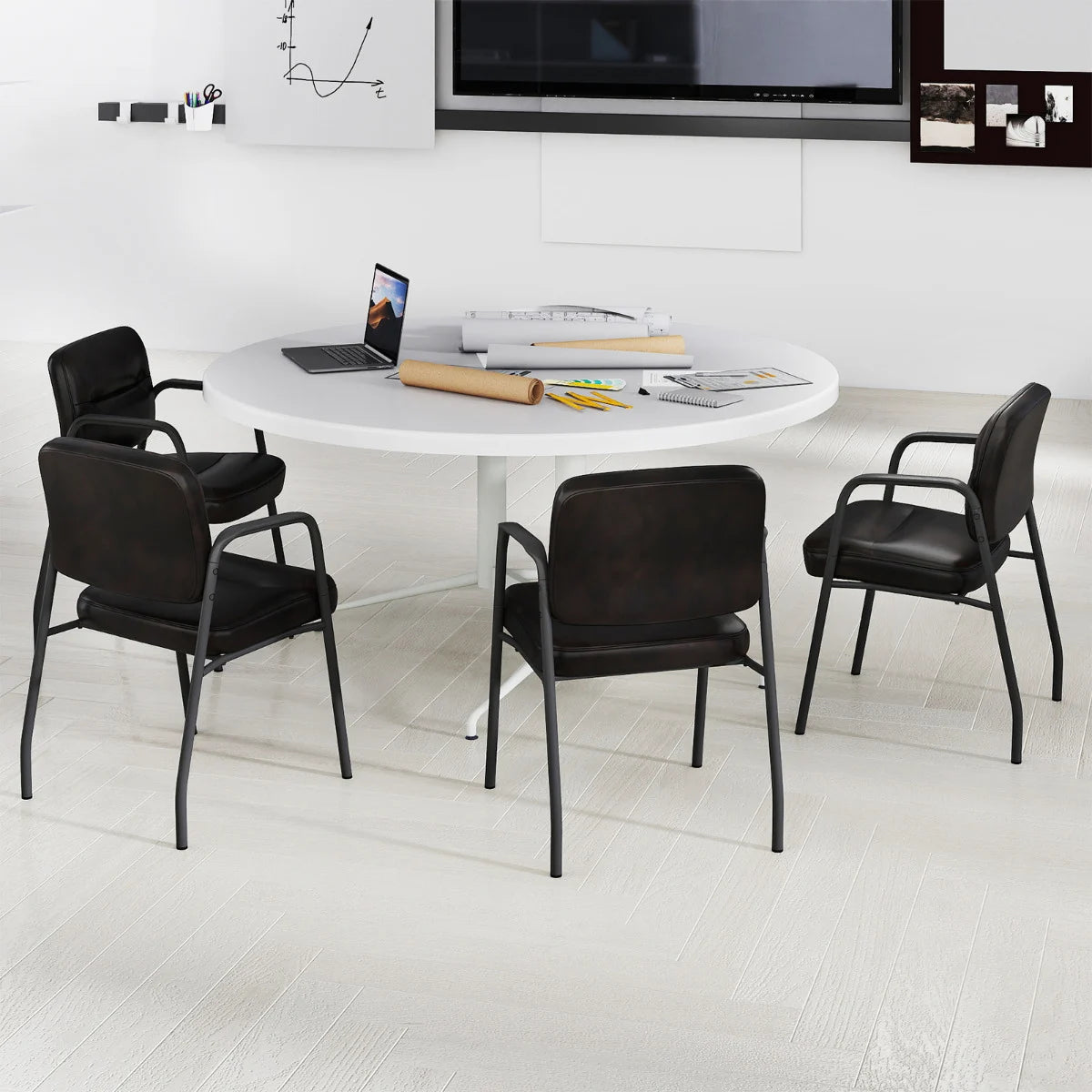 Set of 4 Waiting Room Chairs with Integrated Armrests No Wheels-Black