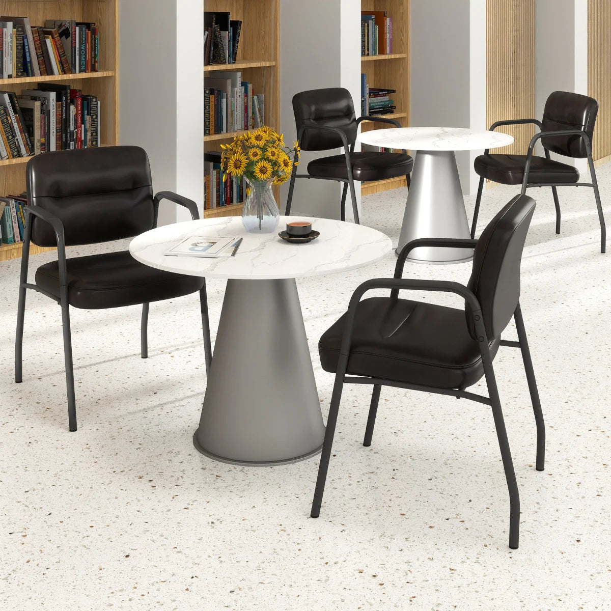 Set of 4 Waiting Room Chairs with Integrated Armrests No Wheels-Black