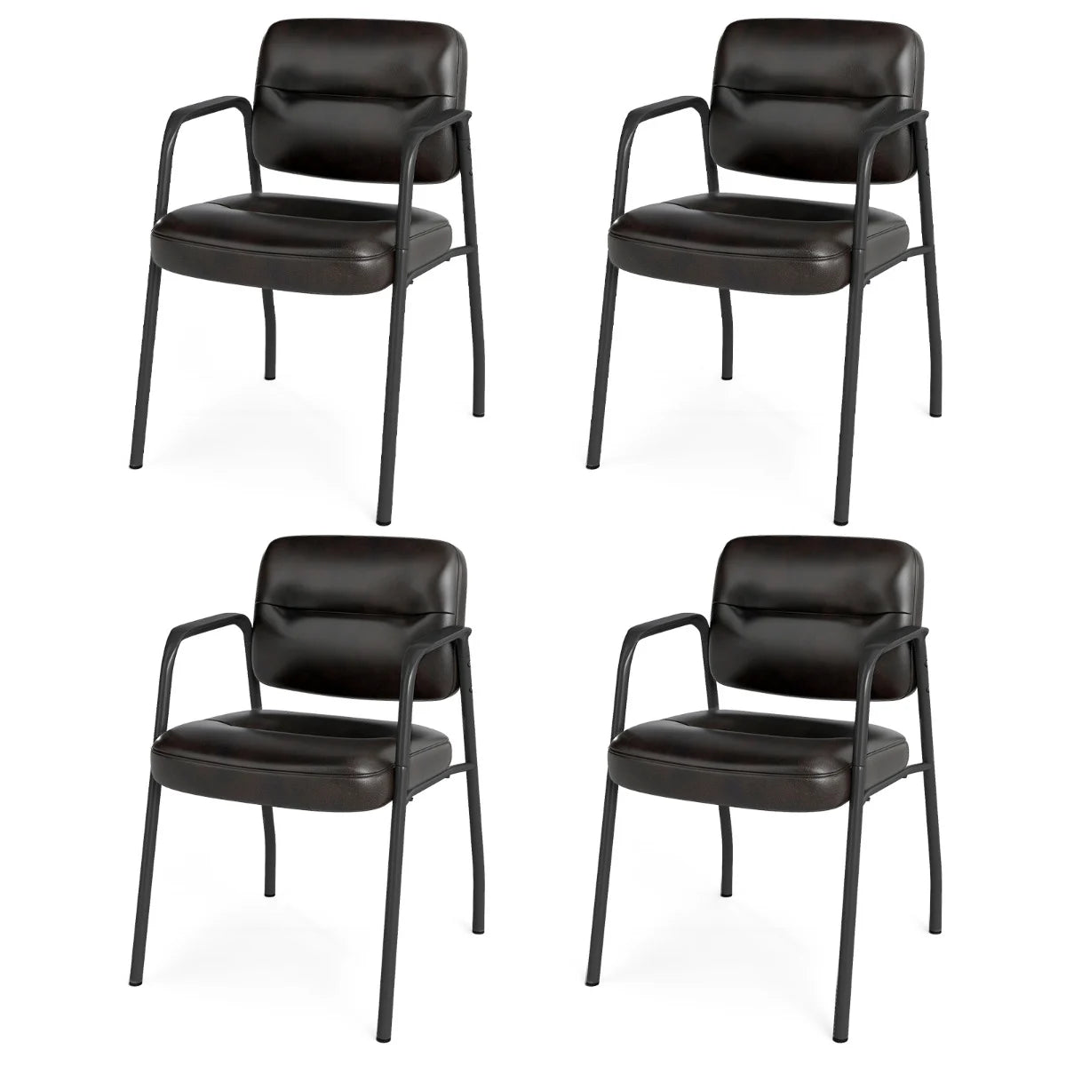 Set of 4 Waiting Room Chairs with Integrated Armrests No Wheels-Black