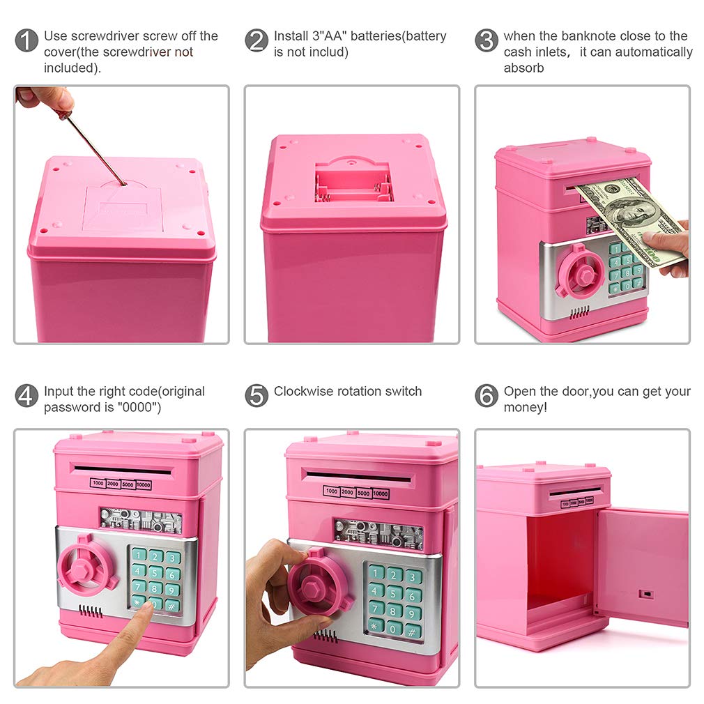 Setibre Piggy Bank – Electronic ATM Password Safe Saving Box for Girls (Pink)
