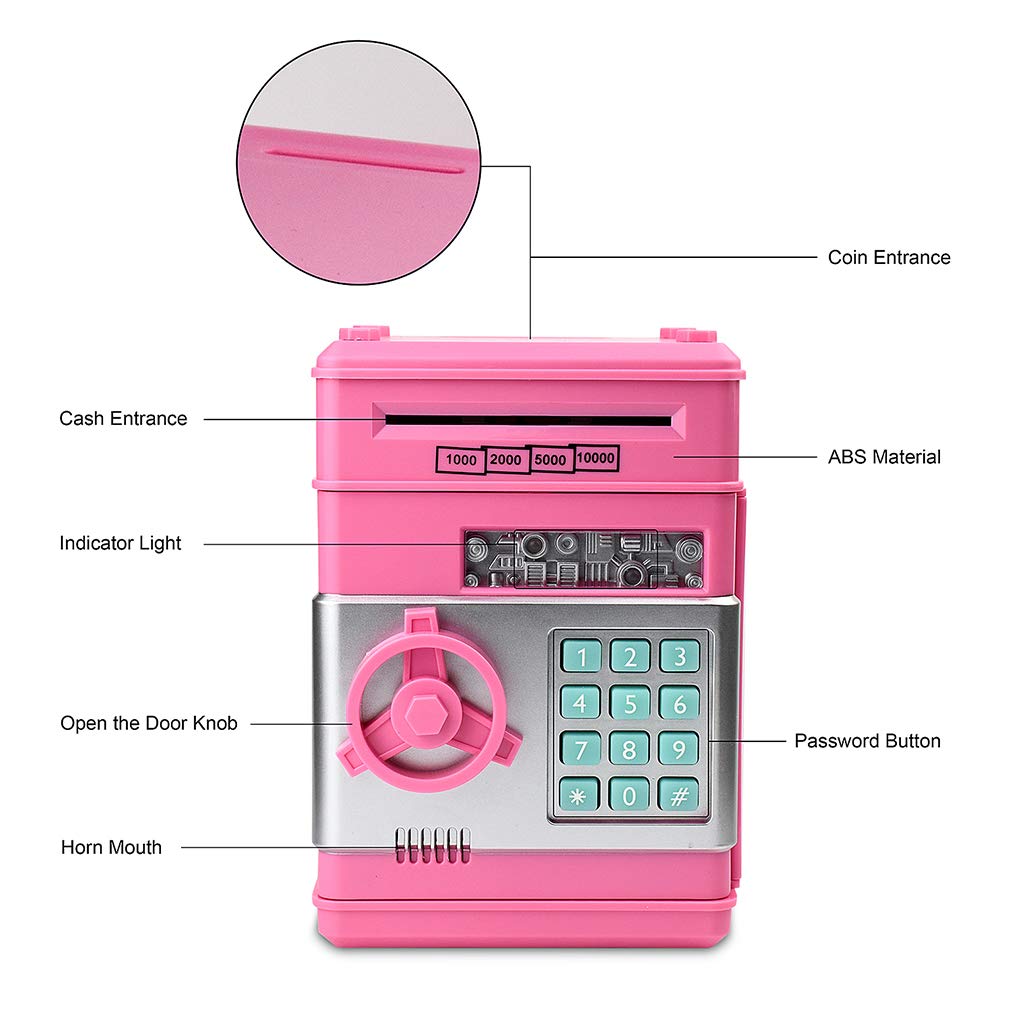 Setibre Piggy Bank – Electronic ATM Password Safe Saving Box for Girls (Pink)