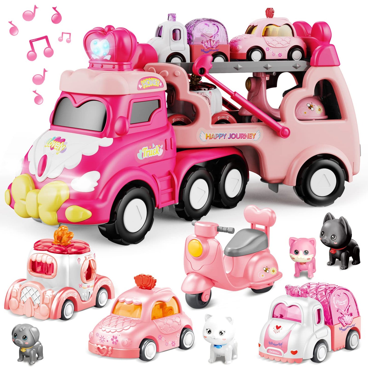 Seveclotree 9 in 1 Princess Carrier Truck Toy – Light & Sound Playset for Toddlers (Ages 1-4)