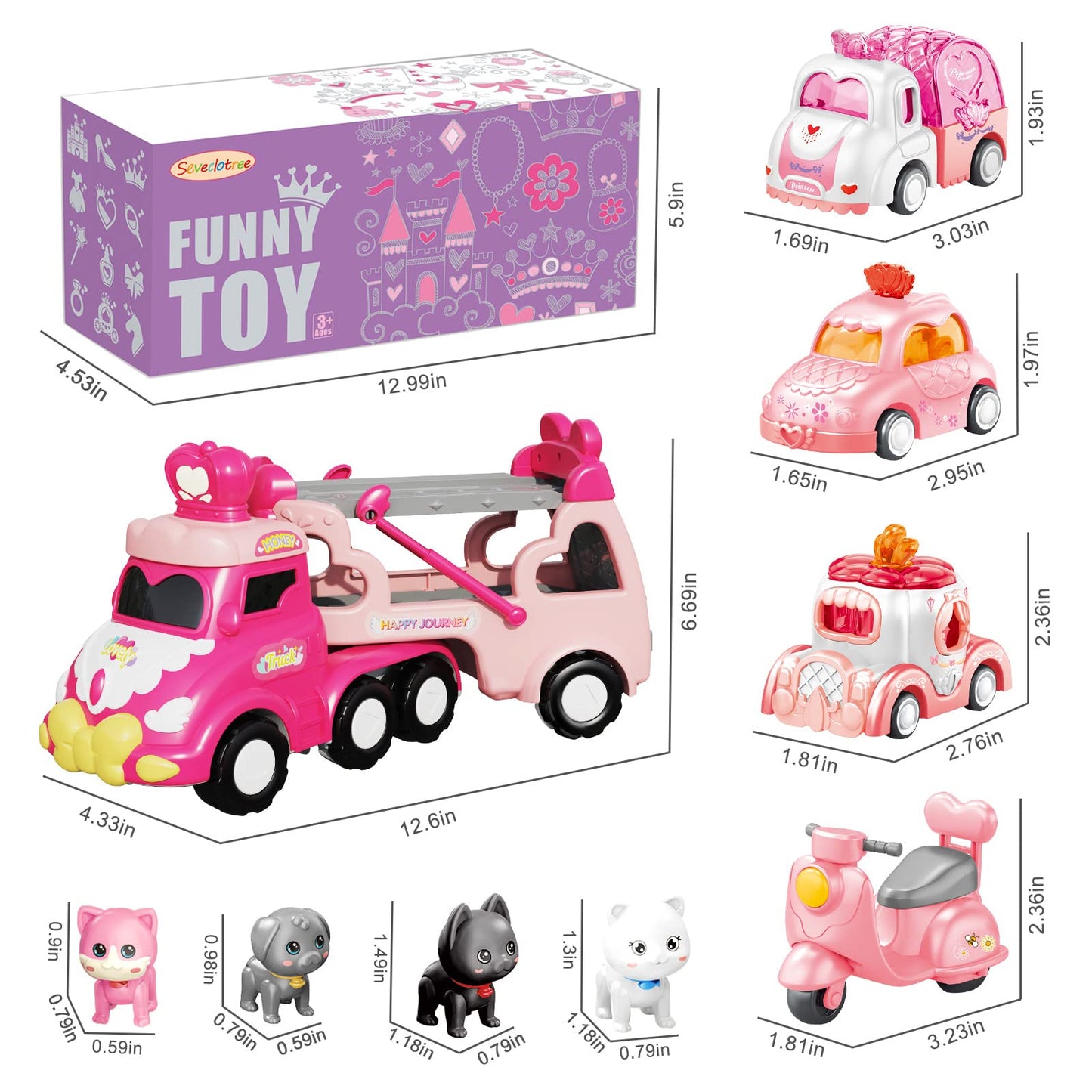Seveclotree 9 in 1 Princess Carrier Truck Toy – Light & Sound Playset for Toddlers (Ages 1-4)