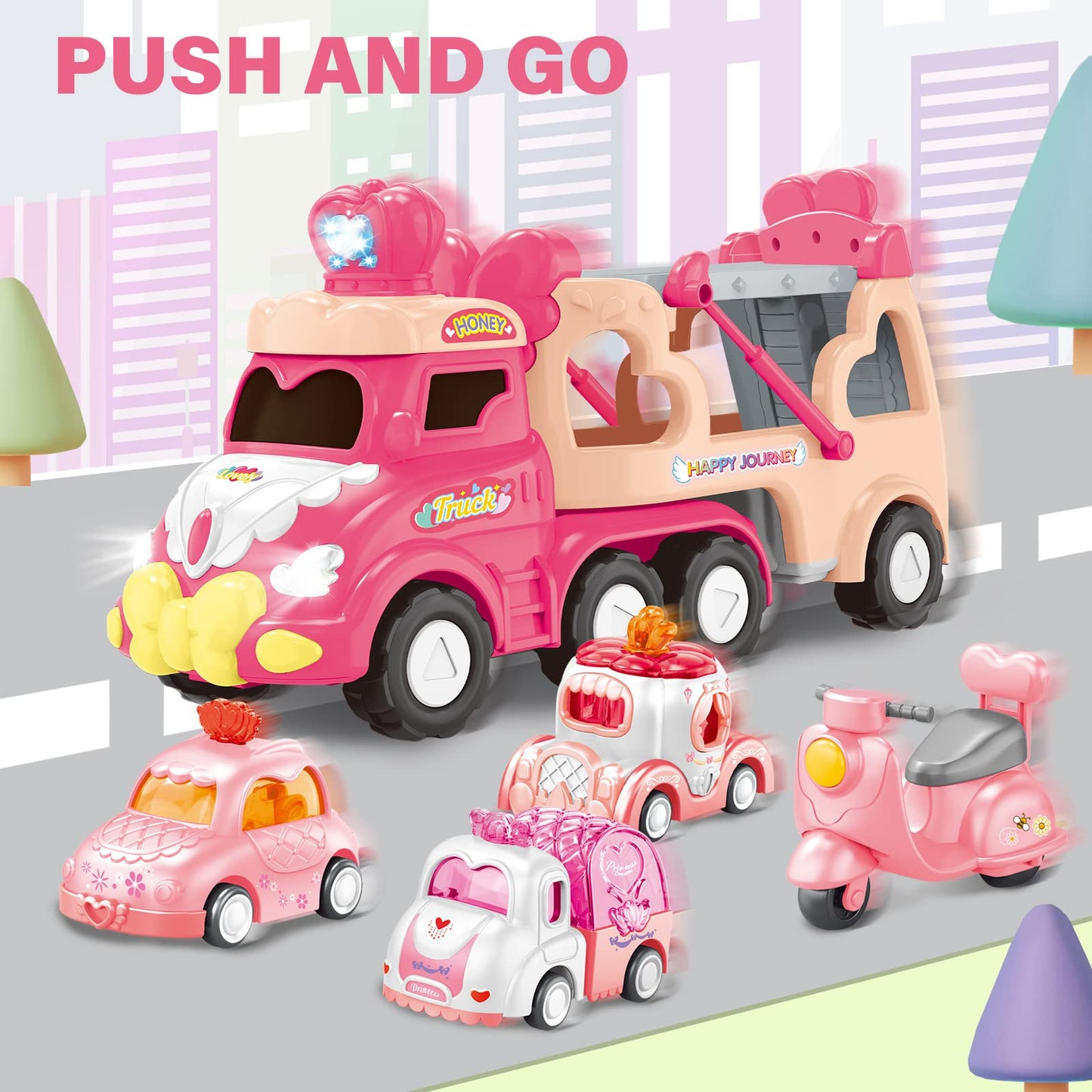 Seveclotree 9 in 1 Princess Carrier Truck Toy – Light & Sound Playset for Toddlers (Ages 1-4)