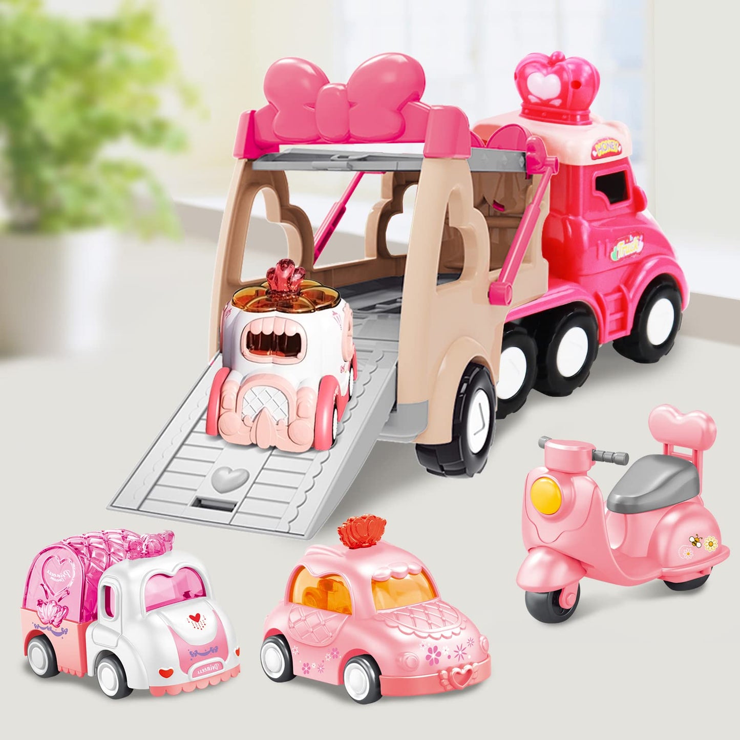Seveclotree 9 in 1 Princess Carrier Truck Toy – Light & Sound Playset for Toddlers (Ages 1-4)