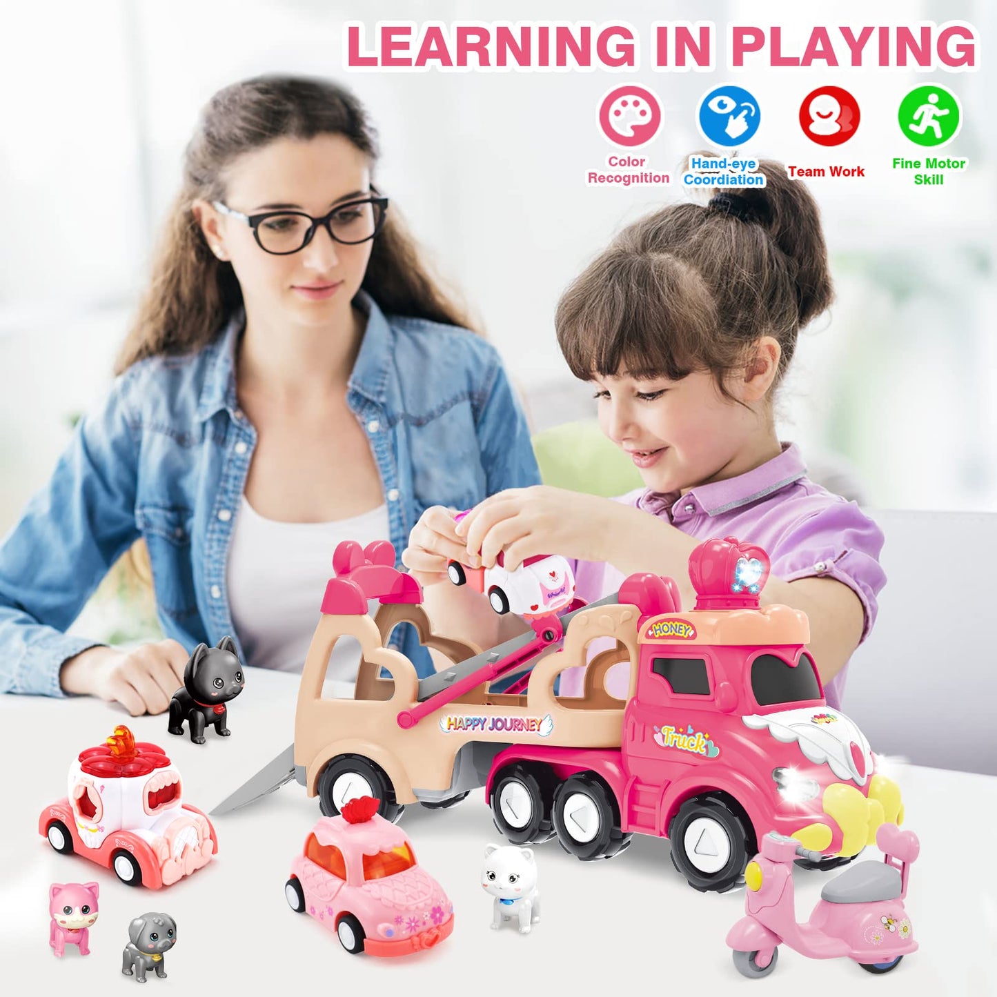 Seveclotree 9 in 1 Princess Carrier Truck Toy – Light & Sound Playset for Toddlers (Ages 1-4)