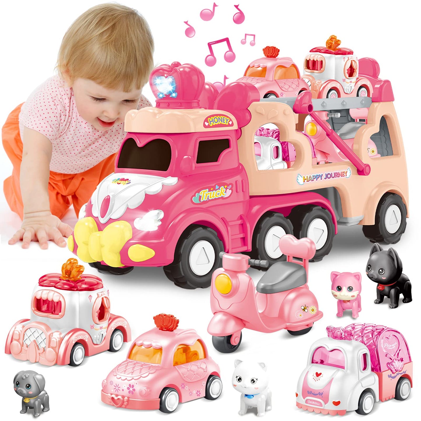Seveclotree 9 in 1 Princess Carrier Truck Toy – Light & Sound Playset for Toddlers (Ages 1-4)