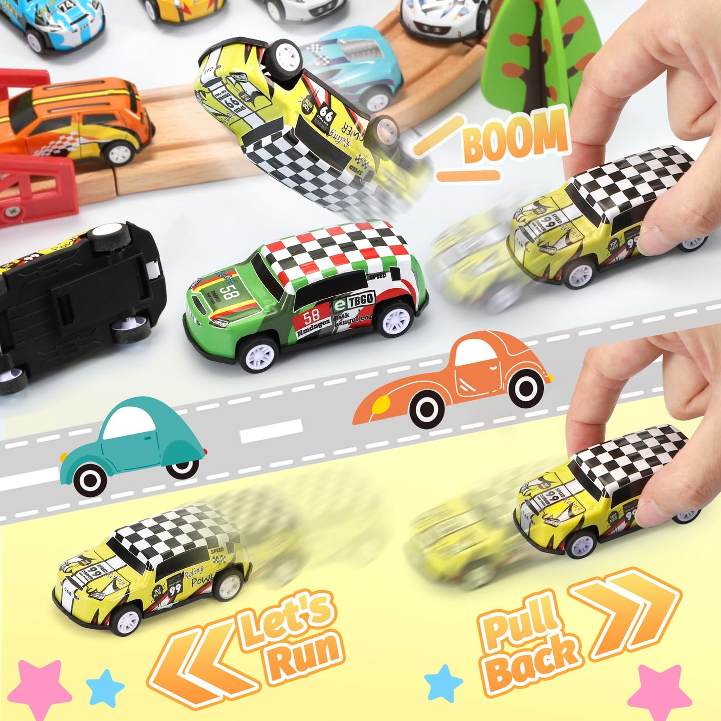 SevenQ Toy Cars Party Favors – 72 Pull-Back Cars with Storage Box | Mini Race Cars for Kids