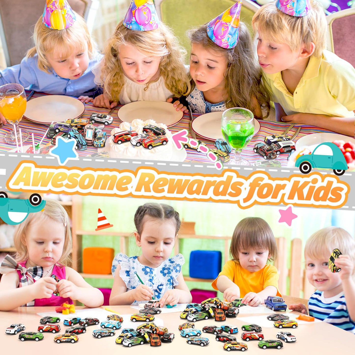 SevenQ Toy Cars Party Favors – 72 Pull-Back Cars with Storage Box | Mini Race Cars for Kids