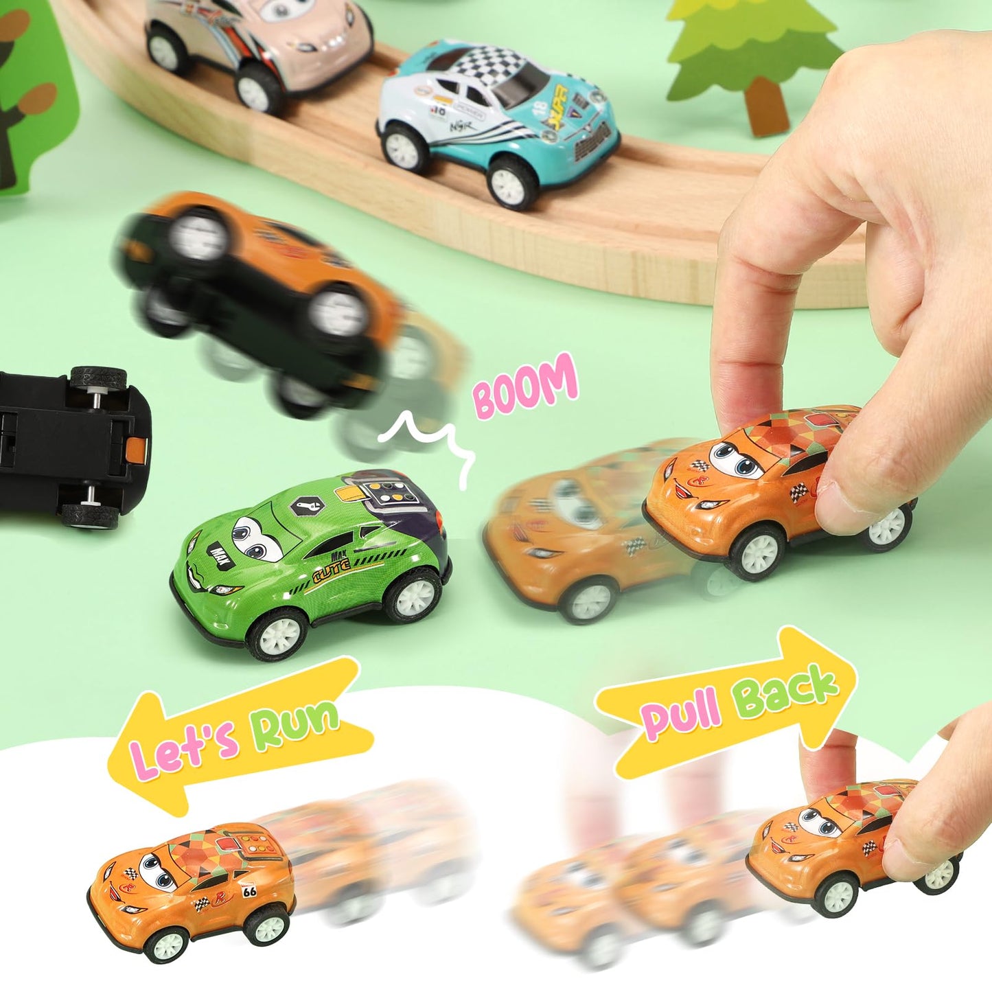 SevenQ 30-Piece Pull Back Cars Playset for Kids 4-8 with Storage Bags