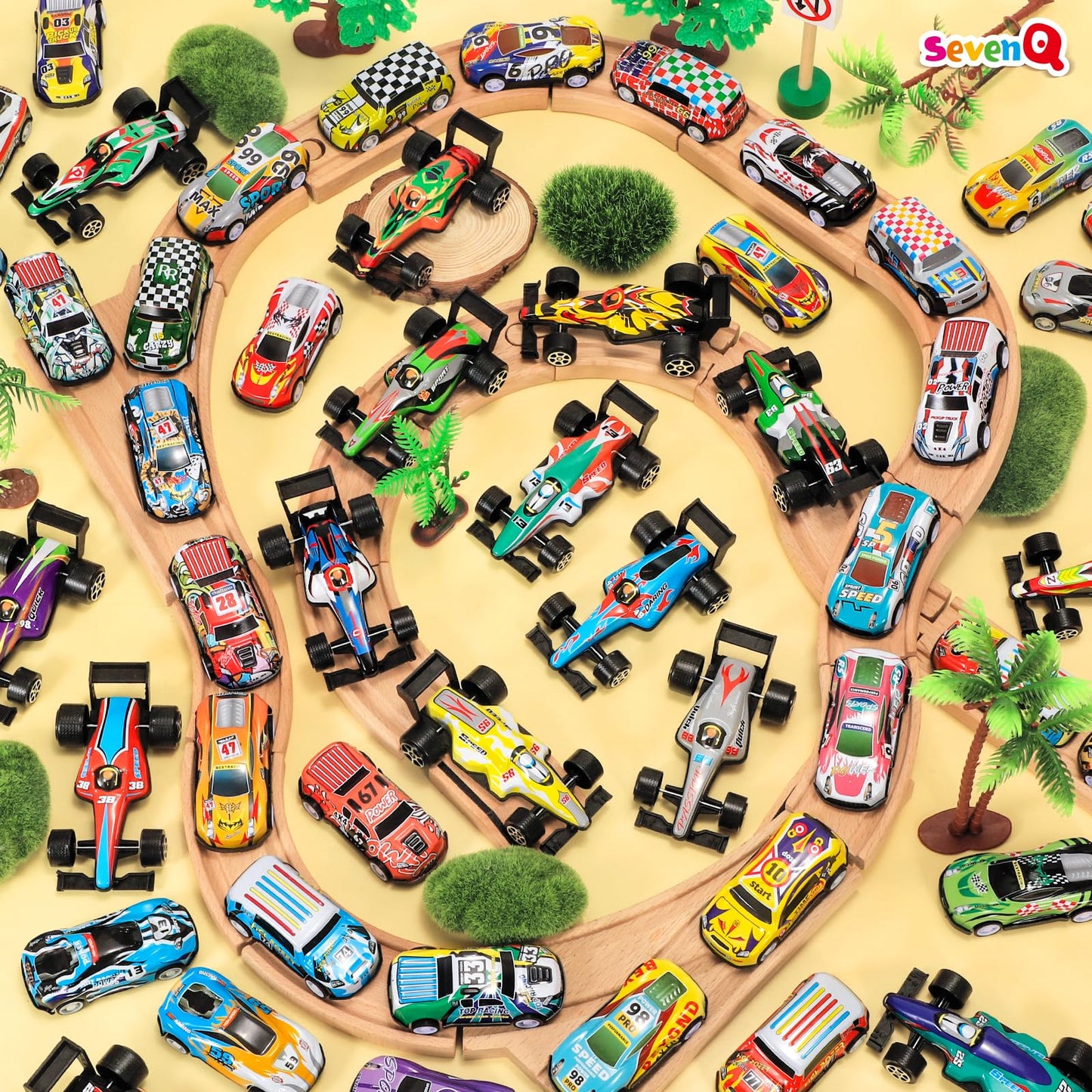 SevenQ Party Favors Toy Cars Set – 67 Pcs Pull-Back Cars with Storage Box