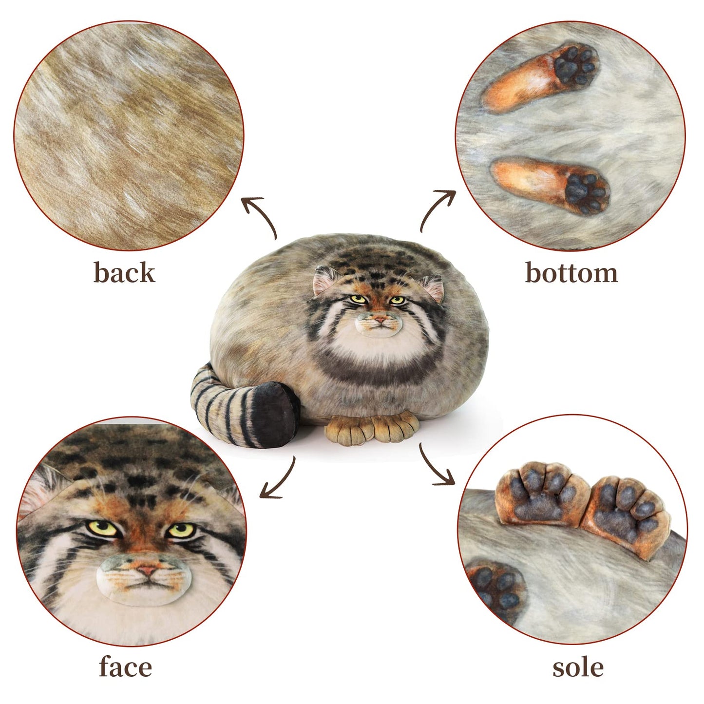 Sew Butiful Pallas Cat Plush – 18in Steppe Cat Stuffed Animal & Cozy Pillow