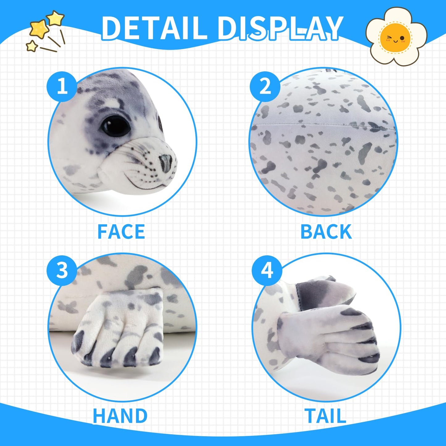 Sew Butiful Seal Stuffed Animal Toy – 20" Plush Pillow for Kids