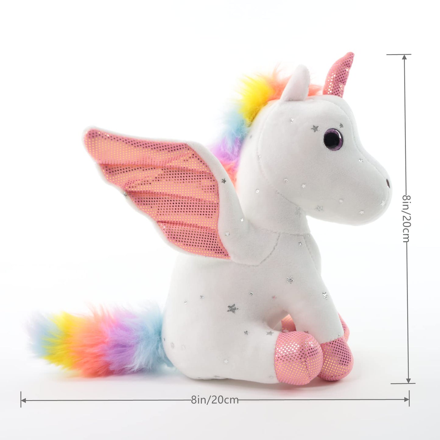 Sew Butiful 8-Inch Unicorn Stuffed Animal – Soft Plush Toy for Girls 3-8 (White)