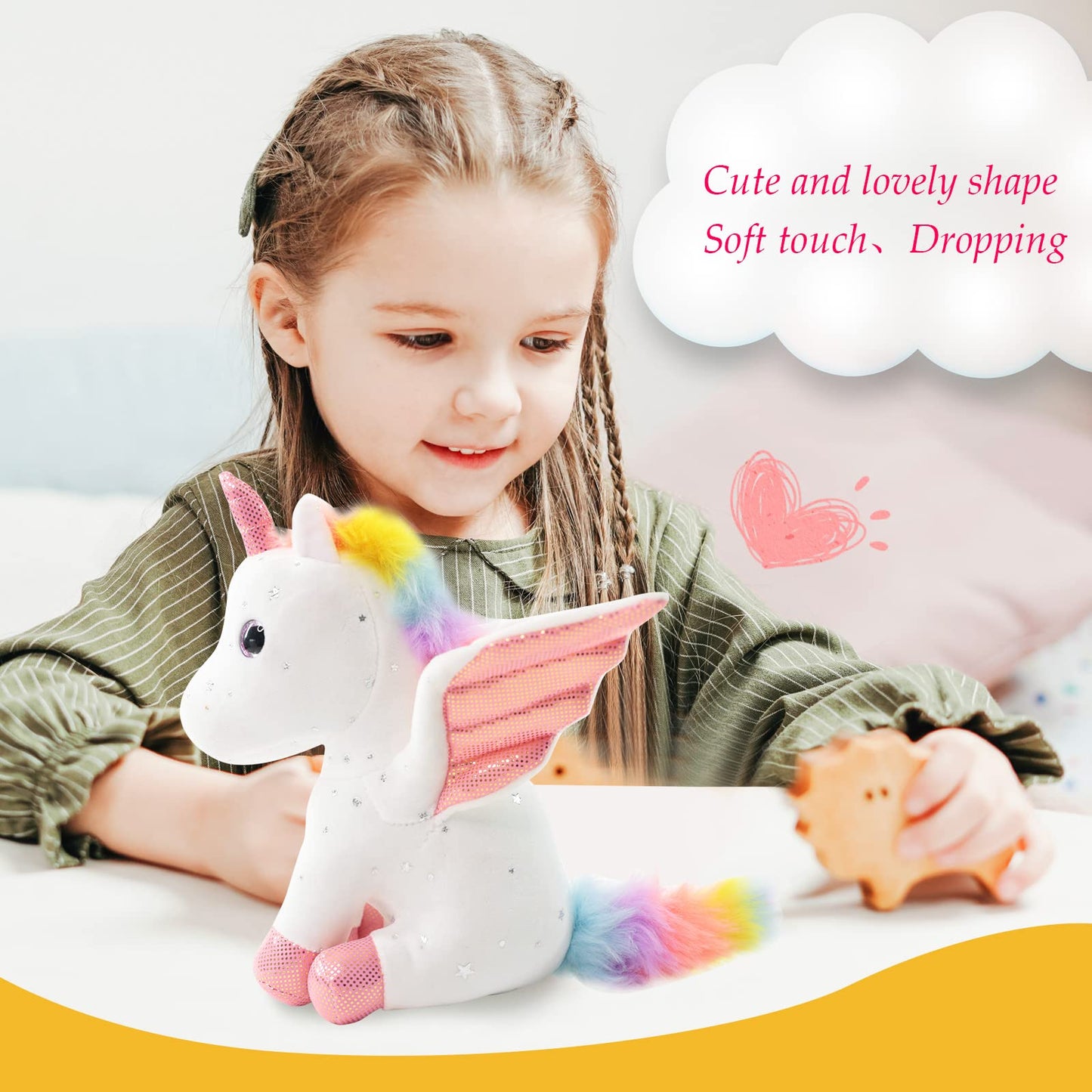 Sew Butiful 8-Inch Unicorn Stuffed Animal – Soft Plush Toy for Girls 3-8 (White)