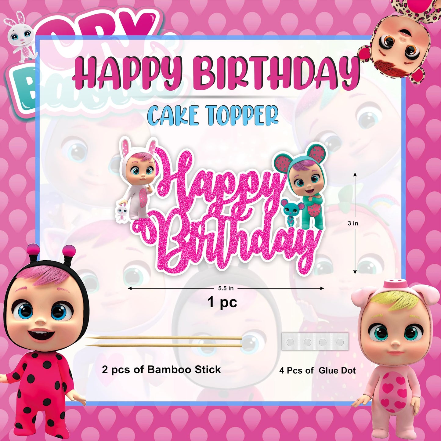Seyal Cry Babes Happy Birthday Cake Topper – Cute Cartoon Party Decoration