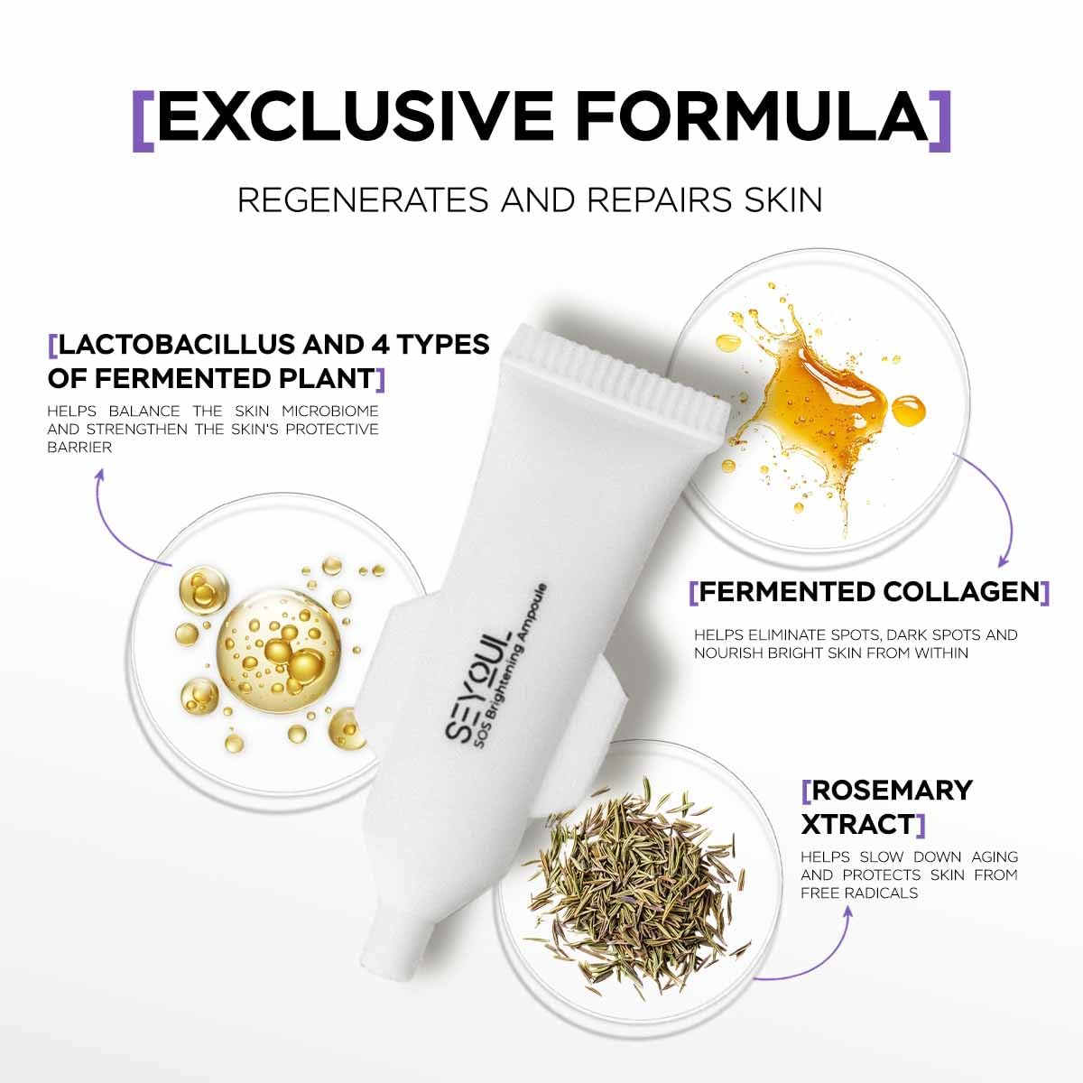 SEYOUL SOS Radiance Ampoule – Hydrating Face Serum with Fermented Collagen & Rosemary (10 x 1.5ml)