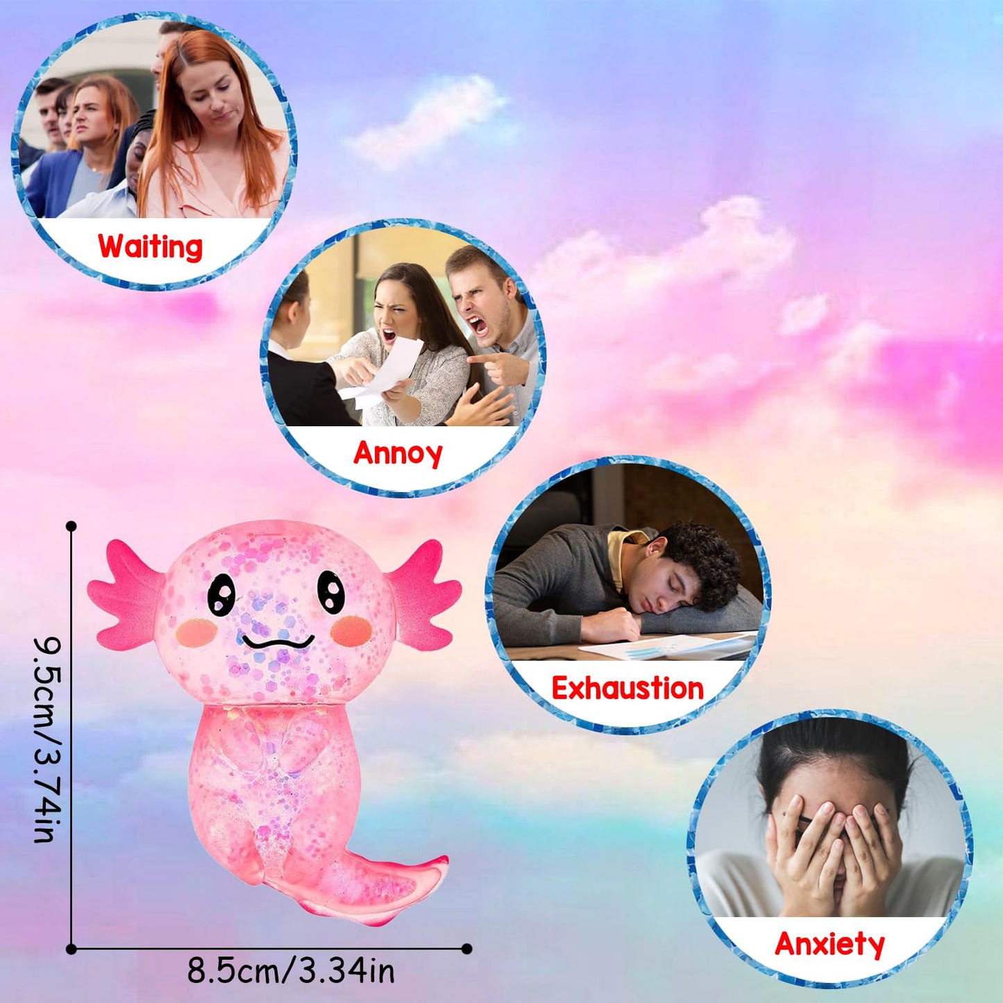 Sezua Squishy Fidget Stress Ball 4 Pack – Axolotl Sensory Toys for Stress Relief