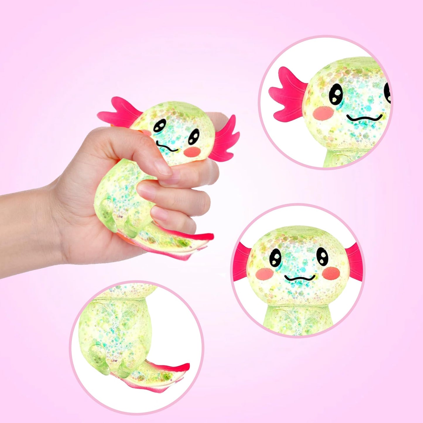 Sezua Squishy Fidget Stress Ball – Axolotl Glitter Sensory Toy for Focus and Calm
