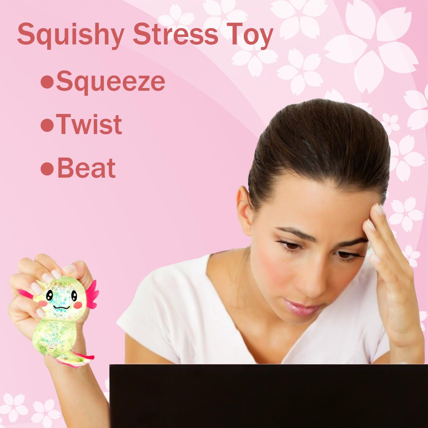 Sezua Squishy Fidget Stress Ball – Axolotl Glitter Sensory Toy for Focus and Calm