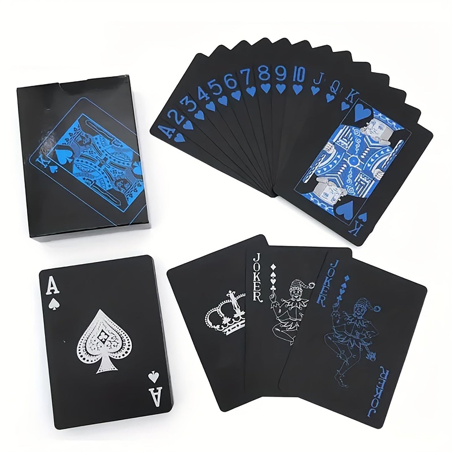 SFALCI Waterproof Poker Cards – 54-Card Deck (Blue x Silver), Durable PET/PVC