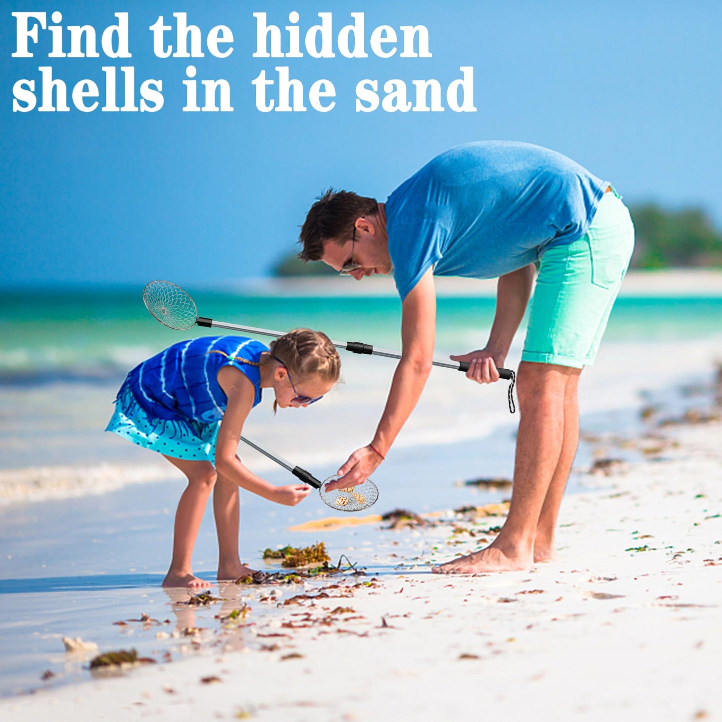 Sfcddtlg 2 Pack Beach Sand Sifter — Adjustable 22–35 in Shark Tooth Shell Scoop for Beachcombing