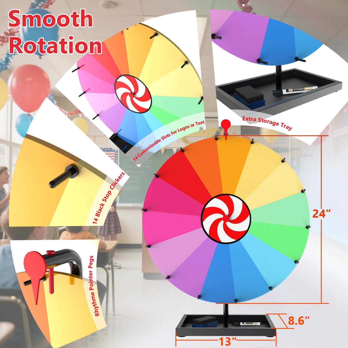 SFTPO 24-Inch Tabletop Prize Wheel – 14-Color Spin Doodle with Stand