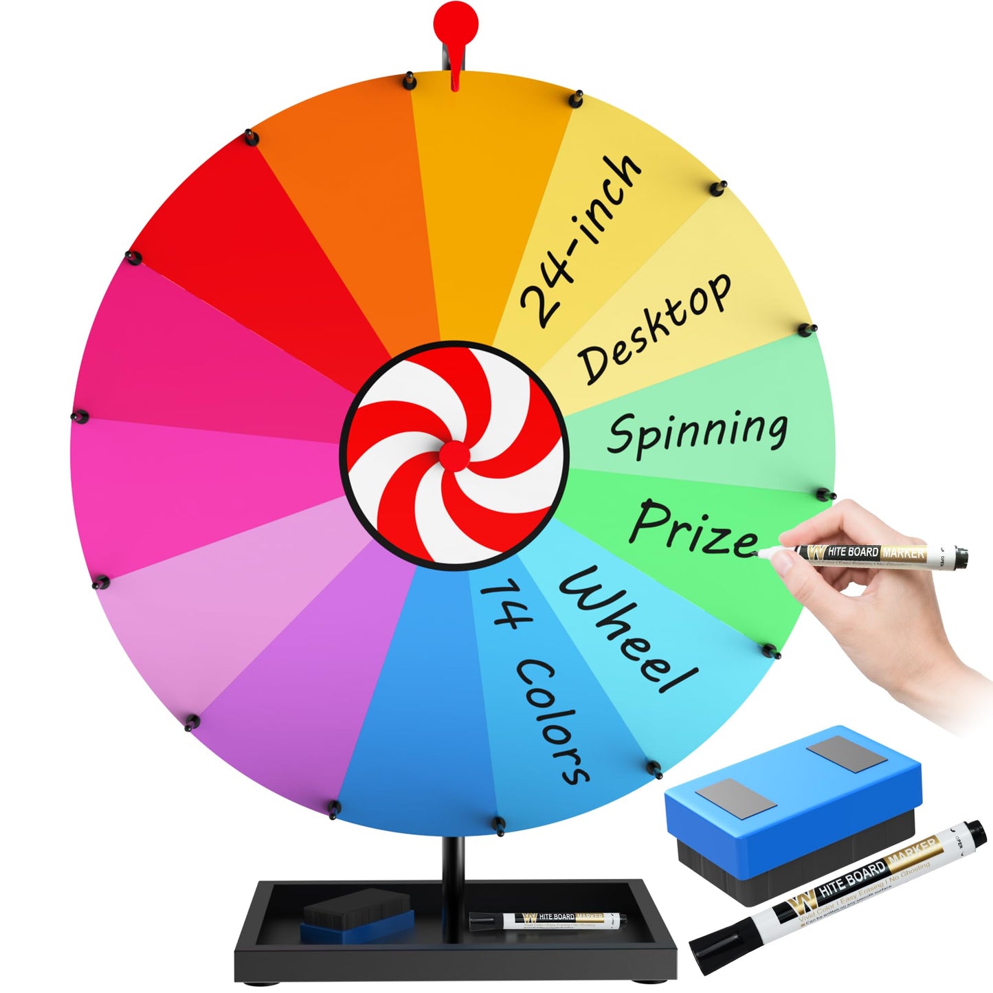 SFTPO 24-Inch Tabletop Prize Wheel – 14-Color Spin Doodle with Stand