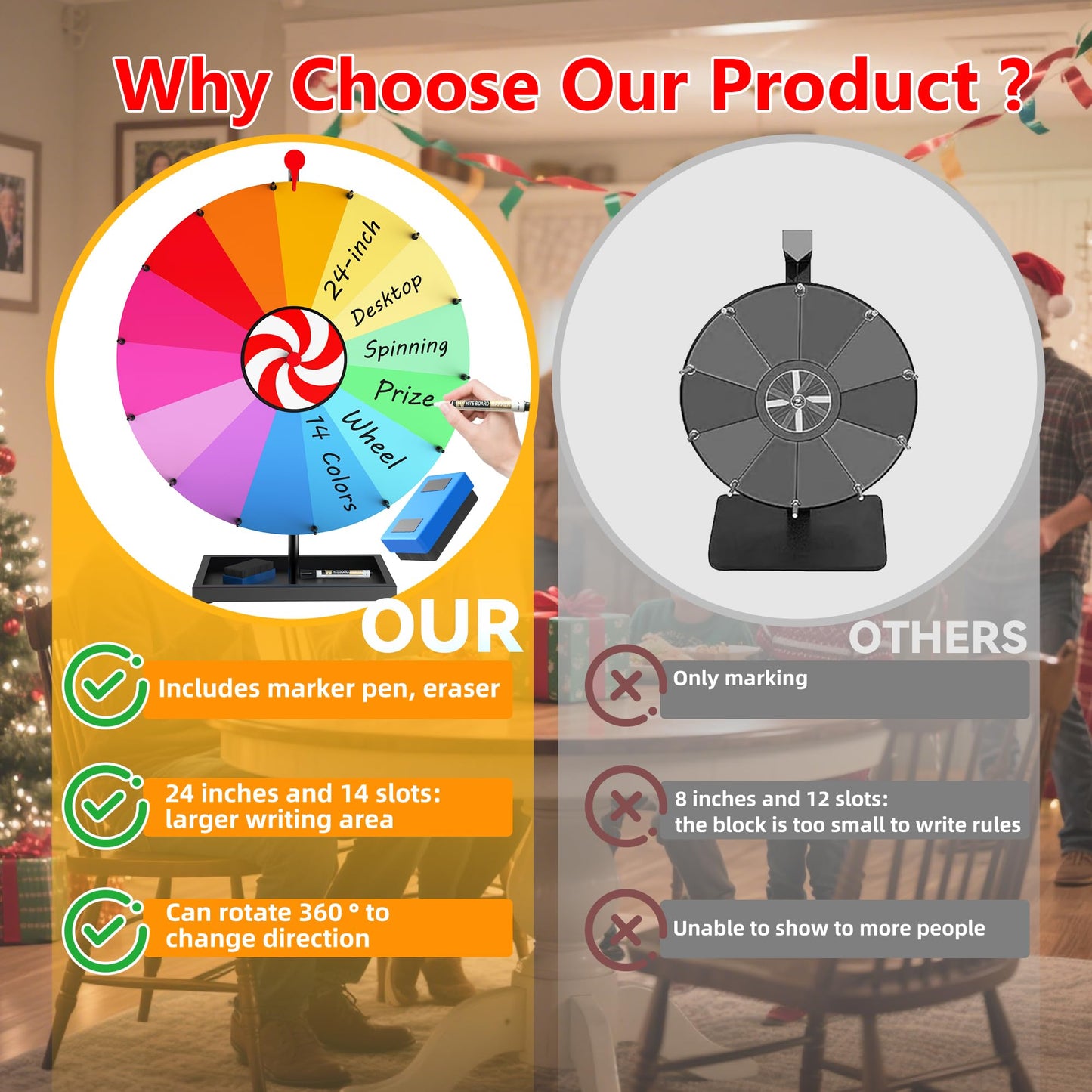 SFTPO 24-Inch Tabletop Prize Wheel – 14-Color Spin Doodle with Stand
