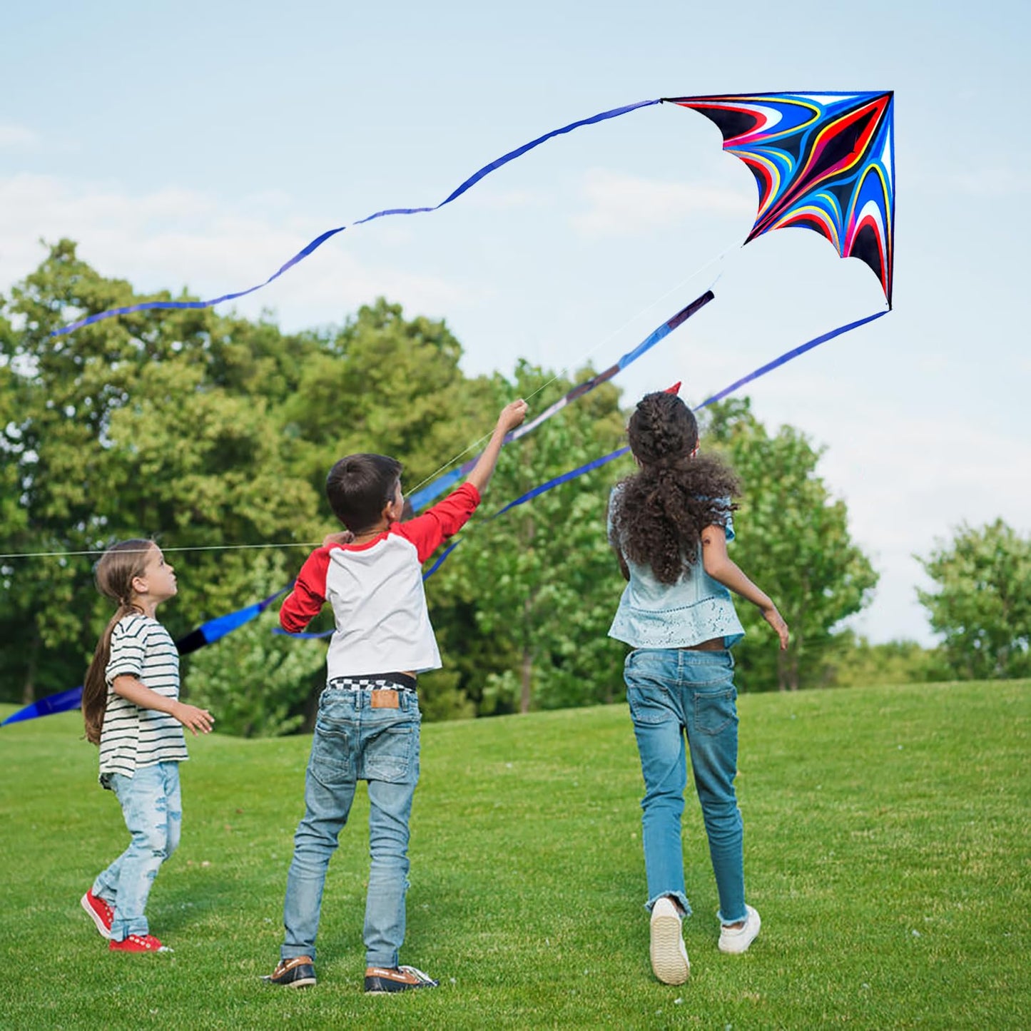 SGftre Blue Large Delta Kite - Easy to Fly, 328ft String, Family Outdoor Toy