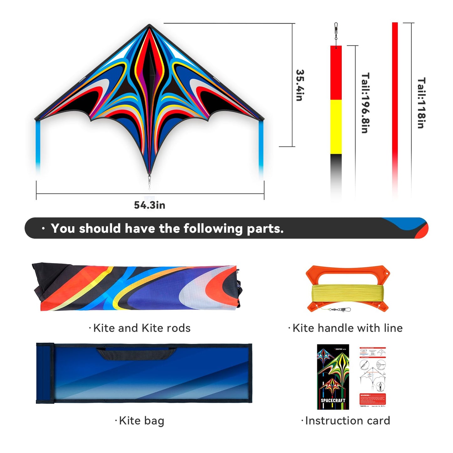 SGftre Blue Large Delta Kite - Easy to Fly, 328ft String, Family Outdoor Toy