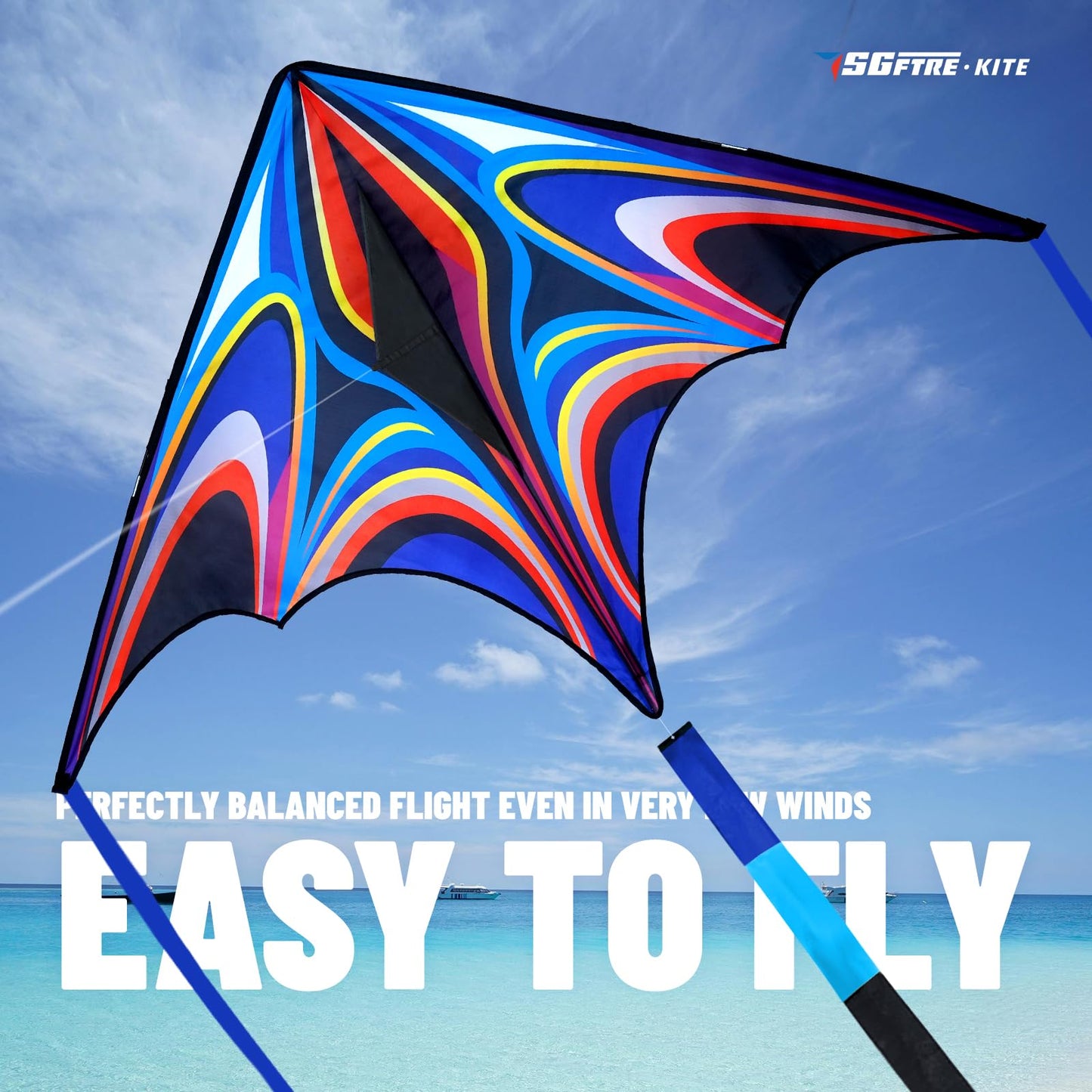SGftre Blue Large Delta Kite - Easy to Fly, 328ft String, Family Outdoor Toy