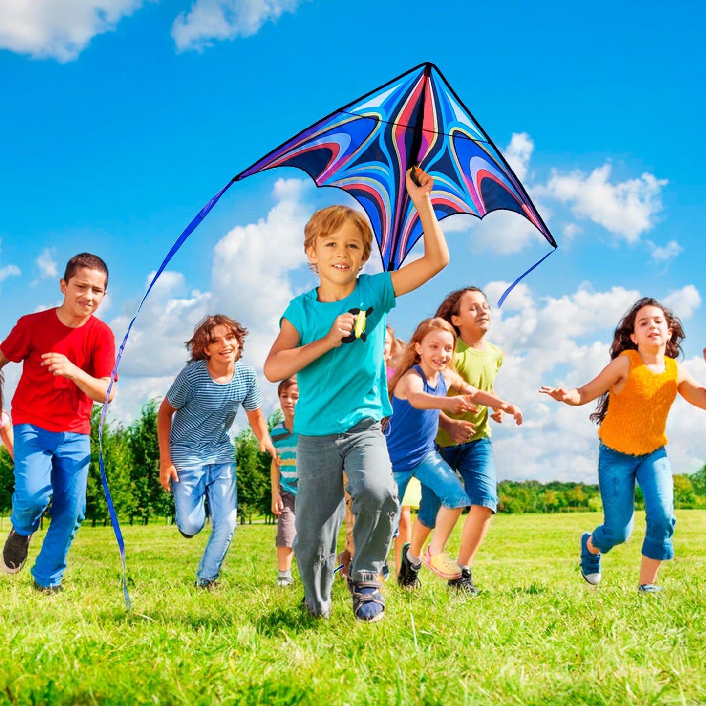 SGftre Blue Large Delta Kite - Easy to Fly, 328ft String, Family Outdoor Toy