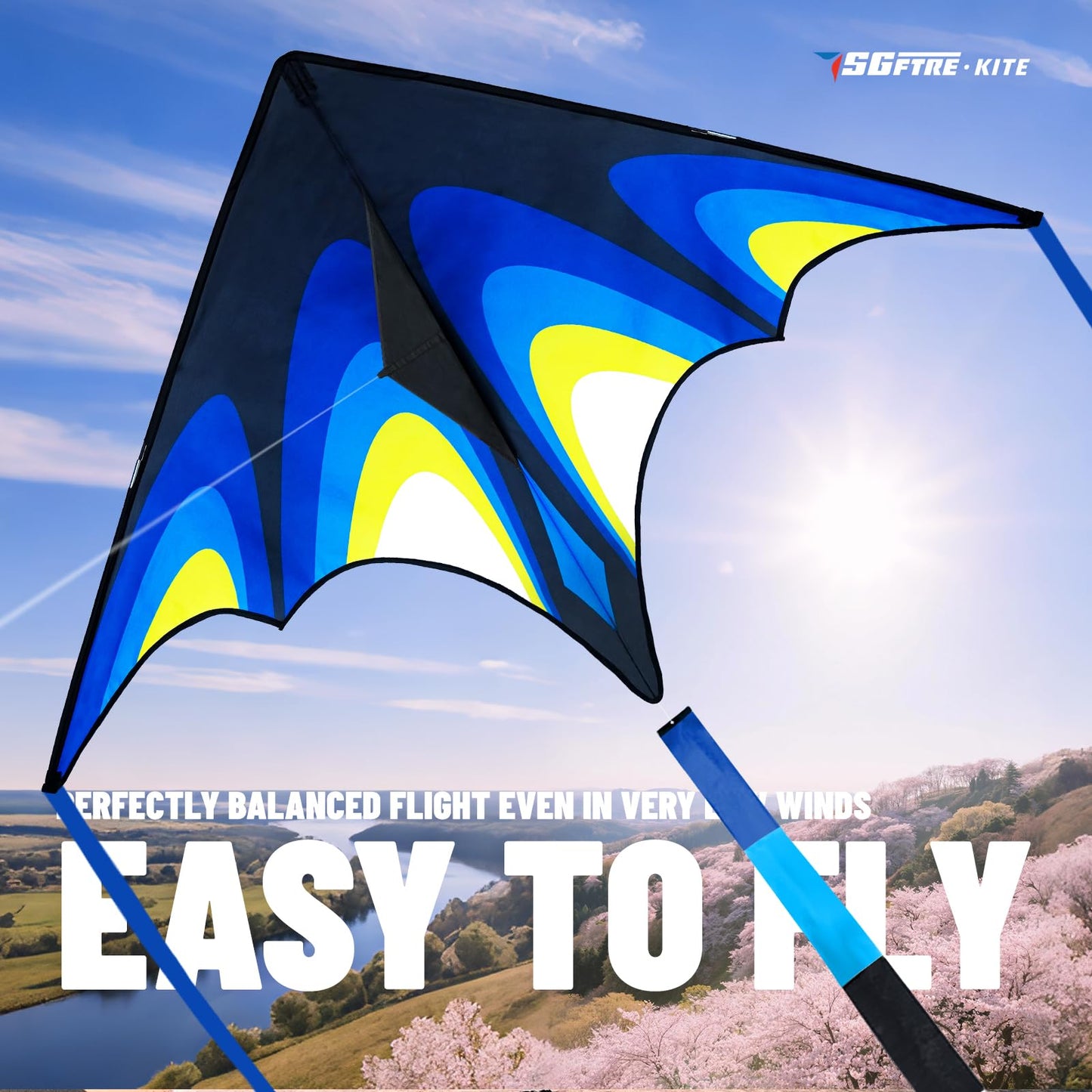 SGftre Delta Kite – Easy-to-Fly 52x35 in Delta Kite Set (Skyward Prairie 3-Piece)